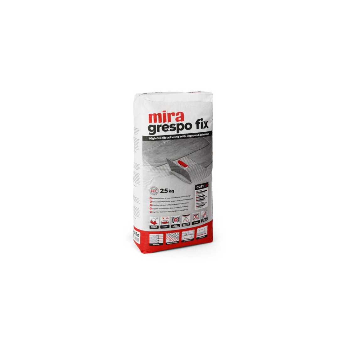 Elastingi plytelių klijai Mira Grespo fix, C2TE S1, 25 kg (pilki)-Klijai