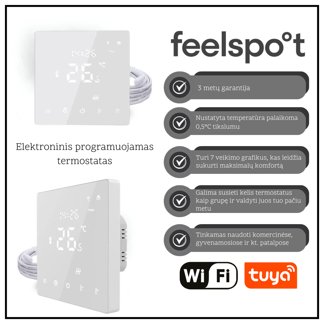 Elektroninis programuojamas termostatas Feelspot WTH22.16 NEW, WiFi, Tuya-Valdymo blokai