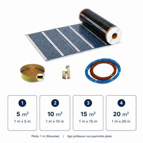 Anglies pluošto šildymo plėvelė HEATVIS, 80 W/m² (1 m) | Grindinio šildymo sistemos | PERKUKARTU.LT